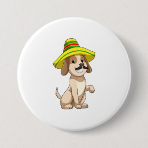 Dog as Mexican with Straw hat Button