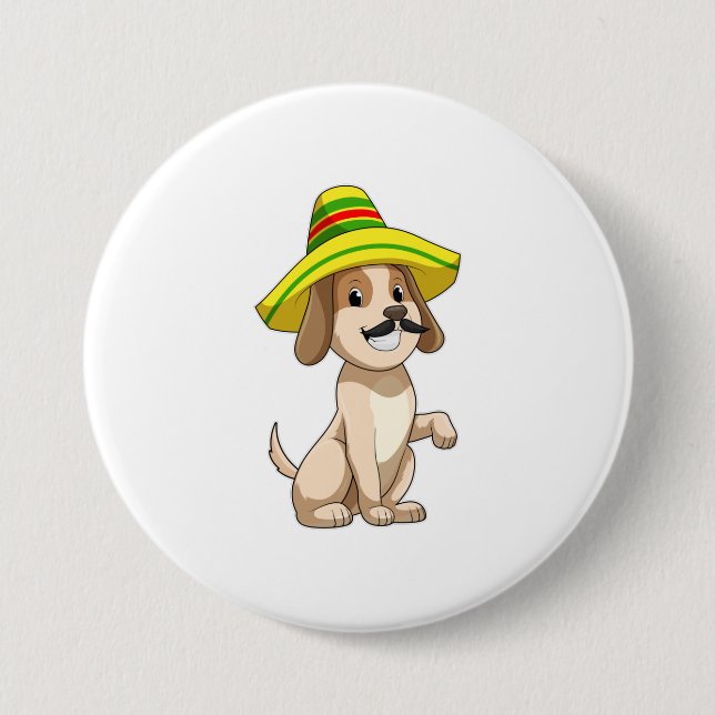 Dog as Mexican with Straw hat Button (Front)
