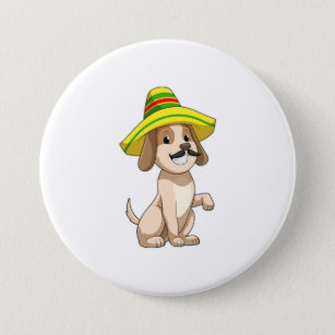Dog as Mexican with Straw hat Button
