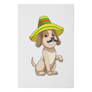 Dog as Mexican with Straw hat Faux Canvas Print