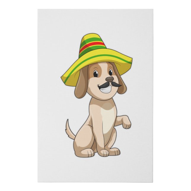 Dog as Mexican with Straw hat Faux Canvas Print (Front)