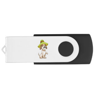 Dog as Mexican with Straw hat Flash Drive