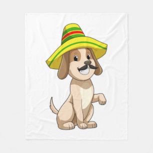 Dog as Mexican with Straw hat Fleece Blanket