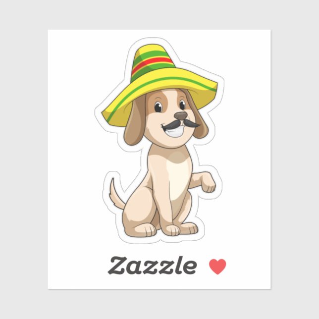 Dog as Mexican with Straw hat Sticker (Sheet)