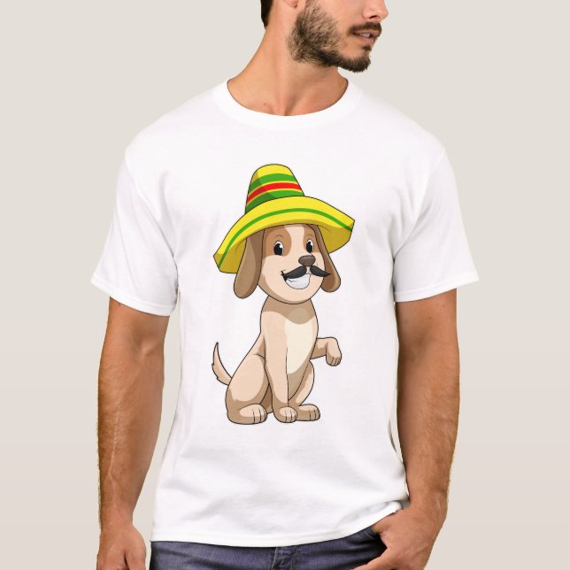 Dog as Mexican with Straw hat T-Shirt (Front)