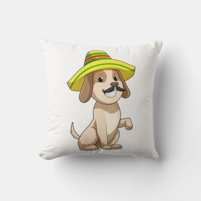 Dog as Mexican with Straw hat Throw Pillow (Front)