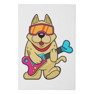 Dog as Musican with Guitar Faux Canvas Print