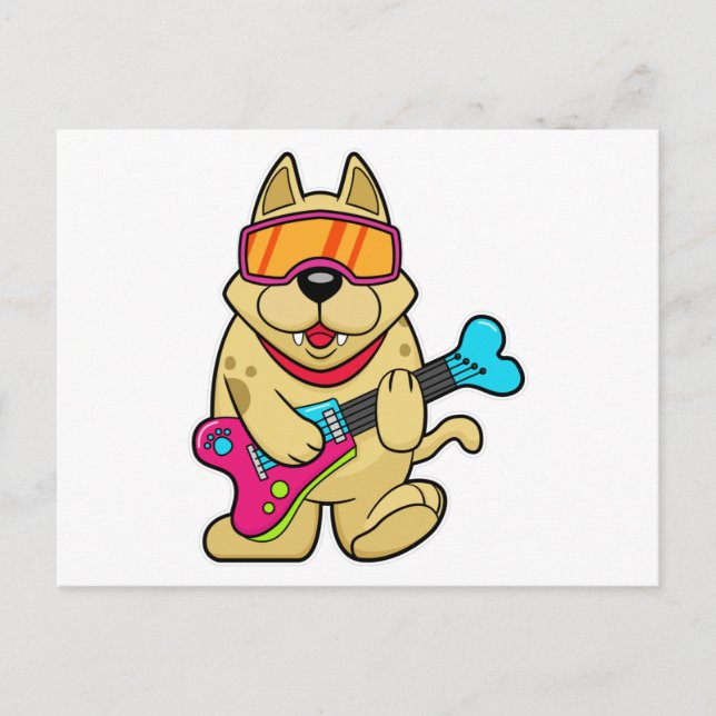 Dog as Musican with Guitar Postcard (Front)