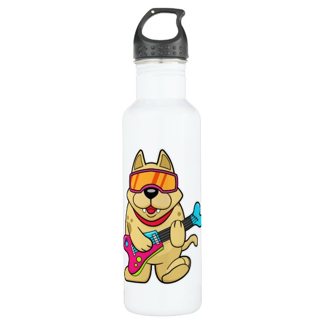 Dog as Musican with Guitar Stainless Steel Water Bottle (Front)