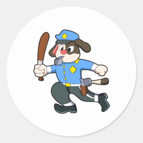 Dog as Police officer with Baton _ Police Classic Round Sticker