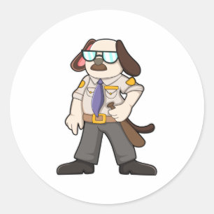 Dog as Police officer with Baton & Sunglasses Classic Round Sticker
