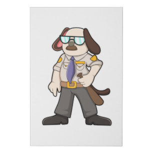 Dog as Police officer with Baton & Sunglasses Faux Canvas Print