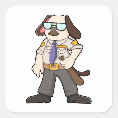 Dog as Police officer with Baton  Sunglasses Square Sticker