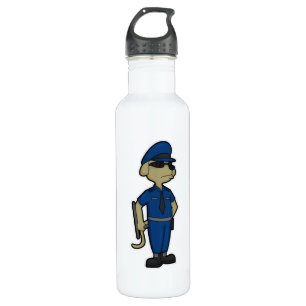 Dog as Police officer with Baton & Sunglasses Stainless Steel Water Bottle