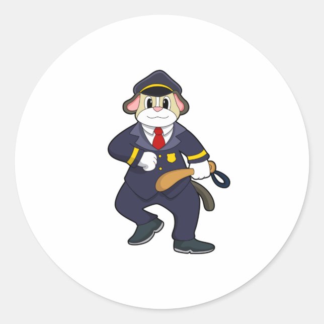 Dog as Police officer with Police uniform Classic Round Sticker (Front)