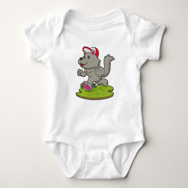 Dog as Runner with Cap Baby Bodysuit (Front)