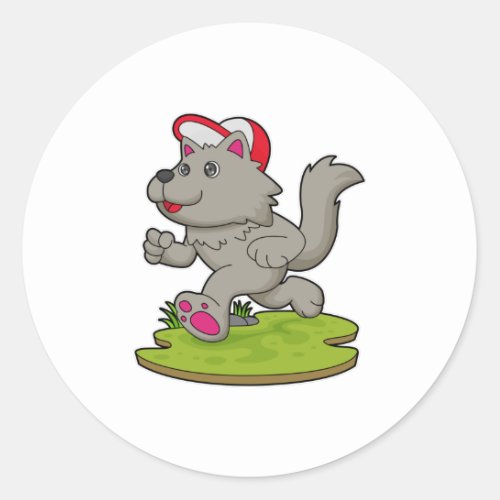 Dog as Runner with Cap Classic Round Sticker