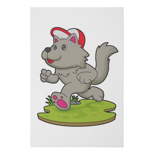 Dog as Runner with Cap Faux Canvas Print (Front)