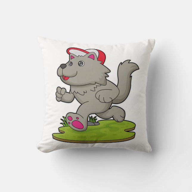 Dog as Runner with Cap Throw Pillow (Front)