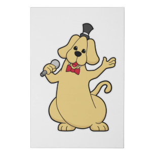 Dog as Singer with Microphone Faux Canvas Print