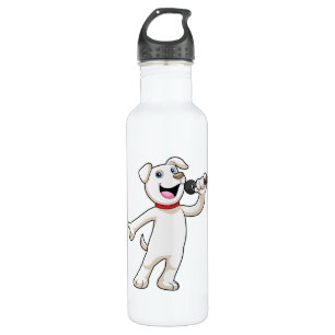 Dog as Singer with Microphone Stainless Steel Water Bottle