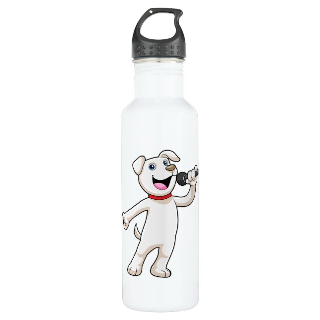 Dog as Singer with Microphone Stainless Steel Water Bottle (Front)