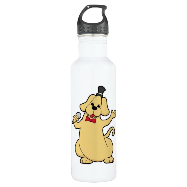 Dog as Singer with Microphone Stainless Steel Water Bottle (Front)