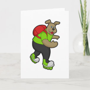 Dog as Skater with Inline skates & Backpack Card