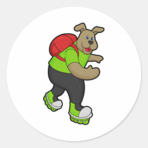 Dog as Skater with Inline skates & Backpack Classic Round Sticker