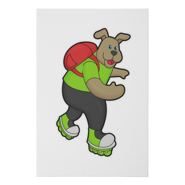 Dog as Skater with Inline skates & Backpack Faux Canvas Print (Front)
