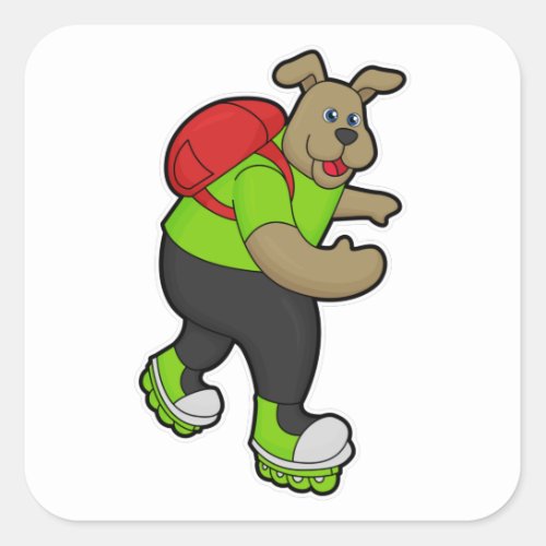 Dog as Skater with Inline skates  Backpack Square Sticker