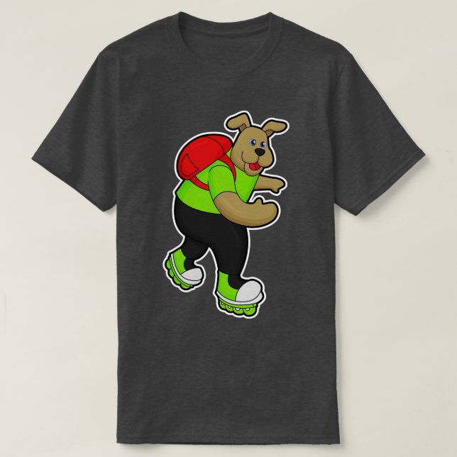 Dog as Skater with Inline skates Backpack T-Shirt (Design Front)