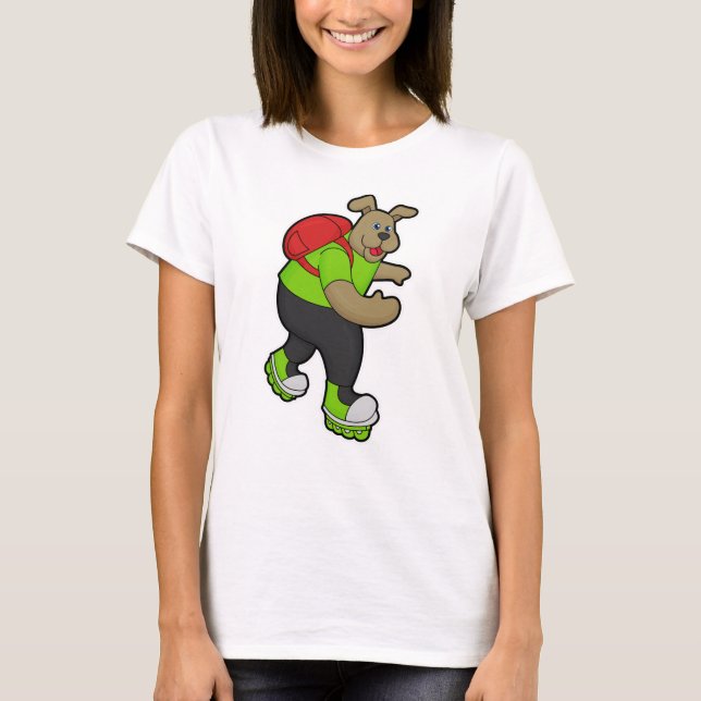 Dog as Skater with Inline skates & Backpack T-Shirt (Front)