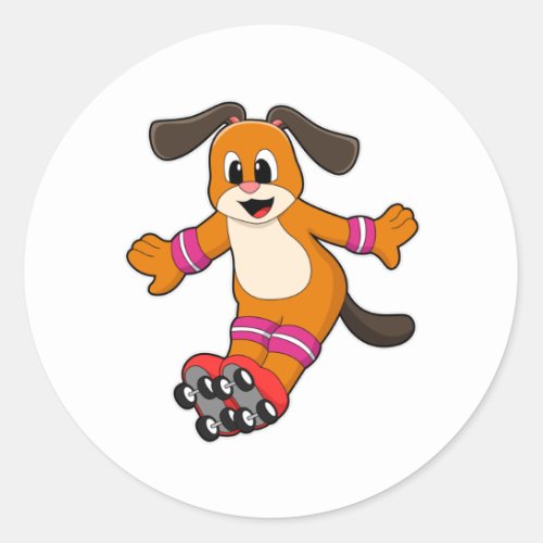 Dog as Skater with Inline skates Classic Round Sticker