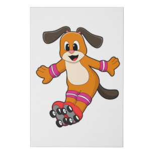 Dog as Skater with Inline skates Faux Canvas Print