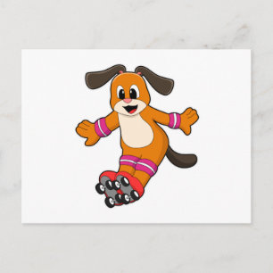 Dog as Skater with Inline skates Postcard