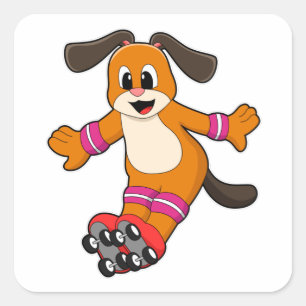 Dog as Skater with Inline skates Square Sticker