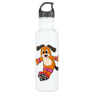Dog as Skater with Inline skates Stainless Steel Water Bottle