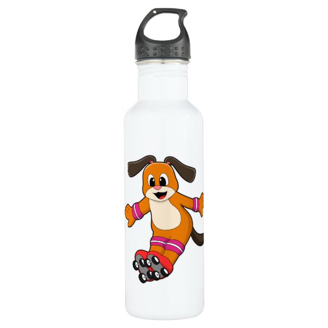 Dog as Skater with Inline skates Stainless Steel Water Bottle (Front)