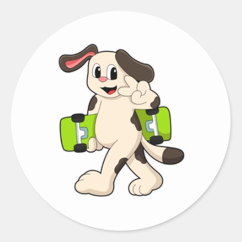 Dog as Skater with Skateboard Classic Round Sticker