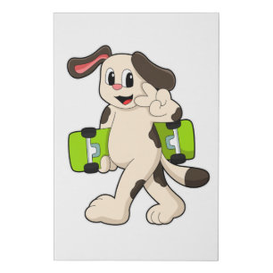 Dog as Skater with Skateboard Faux Canvas Print