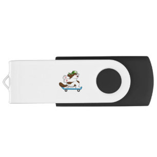 Dog as Skater with Skateboard Flash Drive