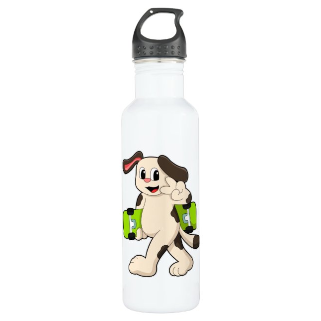 Dog as Skater with Skateboard Stainless Steel Water Bottle (Front)