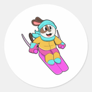 Dog as Skier with Ski & Scarf Classic Round Sticker