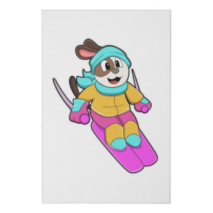Dog as Skier with Ski & Scarf Faux Canvas Print