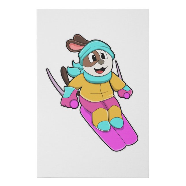Dog as Skier with Ski & Scarf Faux Canvas Print (Front)