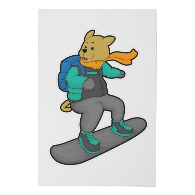 Dog as Snowboarder with Snowboard & Backpack Faux Canvas Print (Front)