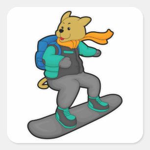 Dog as Snowboarder with Snowboard & Backpack Square Sticker