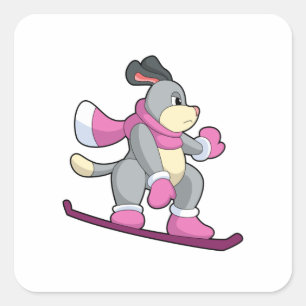 Dog as Snowboarder with Sonowboard Square Sticker