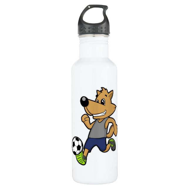 Dog as Soccer player at Soccer Stainless Steel Water Bottle (Front)